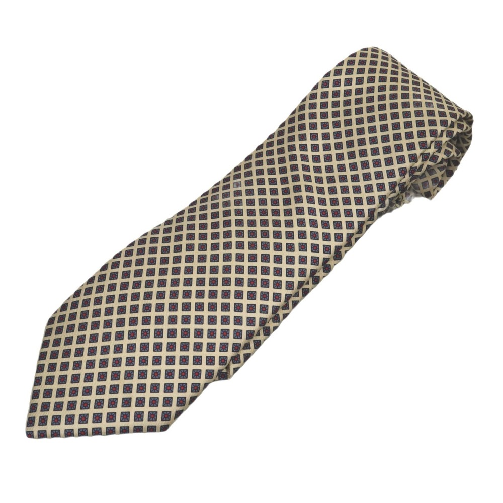 Givenchy Monsieur Silk Tie Gold Diamond Grid Geometric Pattern Made in France